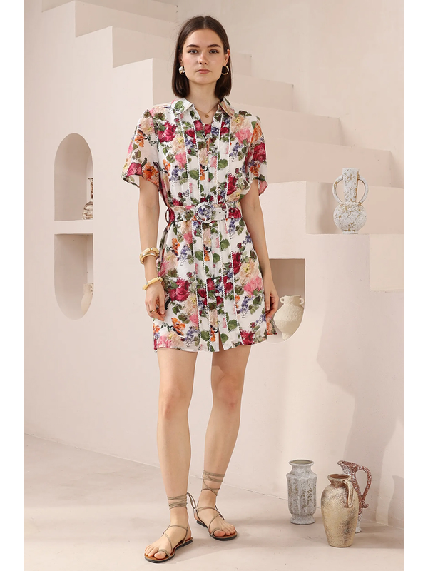 Iris Maxi Painterly Floral Mini Shirt Dress