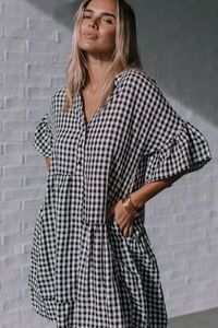 Miracle Gingham Uneven Button Dress