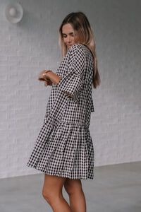 Miracle Gingham Uneven Button Dress