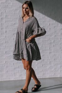 Miracle Gingham Uneven Button Dress