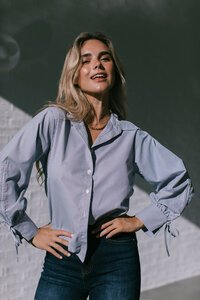 White Poetry Drawstring Sleeve Stripe Shirt