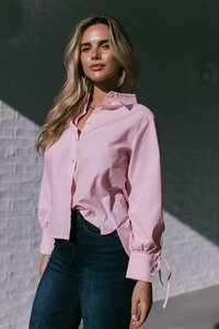 White Poetry Drawstring Sleeve Stripe Shirt
