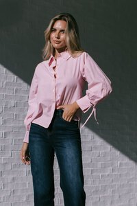 White Poetry Drawstring Sleeve Stripe Shirt