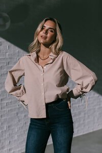 White Poetry Drawstring Sleeve Stripe Shirt