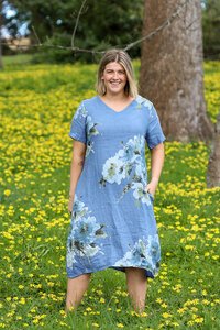 AE Luxe V Neck Floral Linen Dress