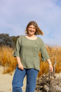 AE Luxe Drawstring Fringe Linen Top