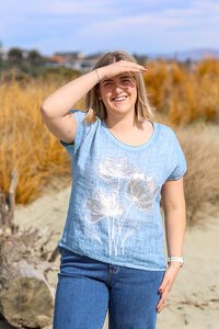 AE Luxe Silver Floral Linen Top