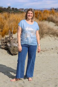 AE Luxe Silver Floral Linen Top