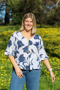AE Luxe 3 Button Floral Linen Top