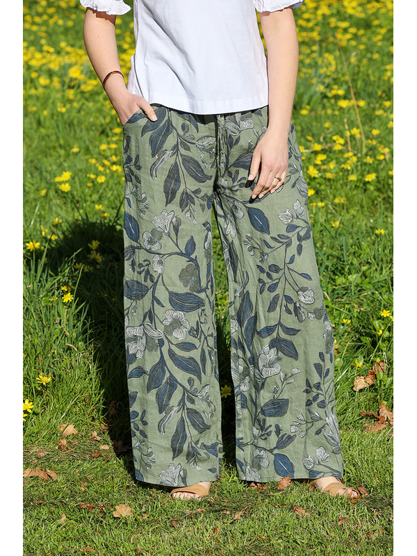 AE Luxe Wide Leg Floral Linen Pant