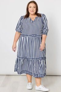 Threadz Harlequin Stripe Tier Dress