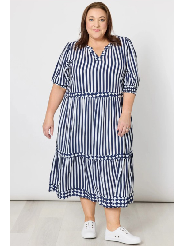 Threadz Harlequin Stripe Tier Dress