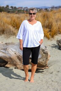 White On Black 3 Button V-Neck Top