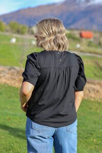White On Black Button Back Top