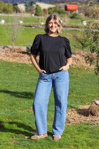 White On Black Button Back Top