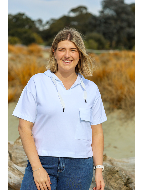 White On Black Short Sleeve Hoodie