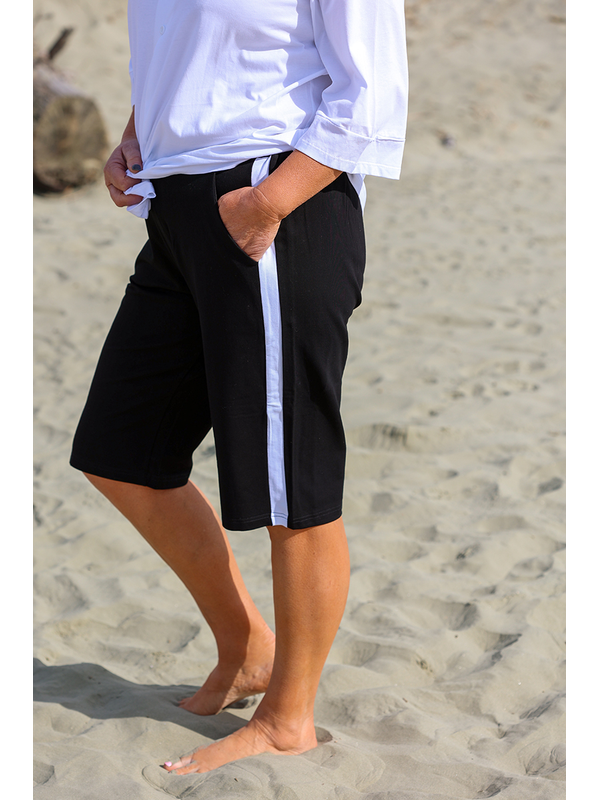 White on Black Shorts with Stripe