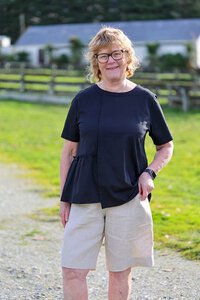White On Black Half Gather Sleeve Top