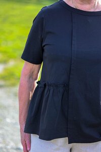 White On Black Half Gather Sleeve Top