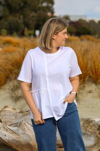 White On Black Half Gather Sleeve Top