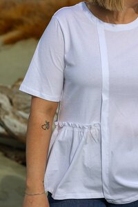 White On Black Half Gather Sleeve Top