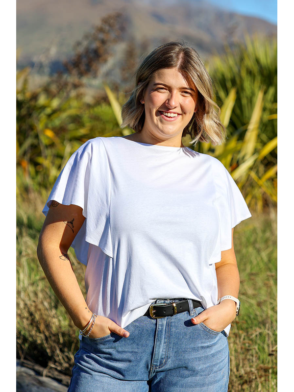 White On Black Flounce Sleeve Top