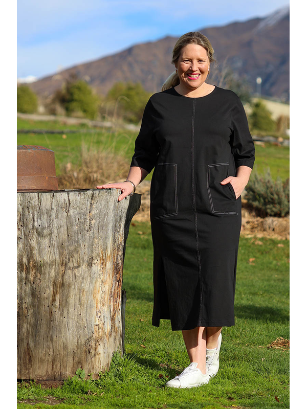 White On Black Topstitched Dress