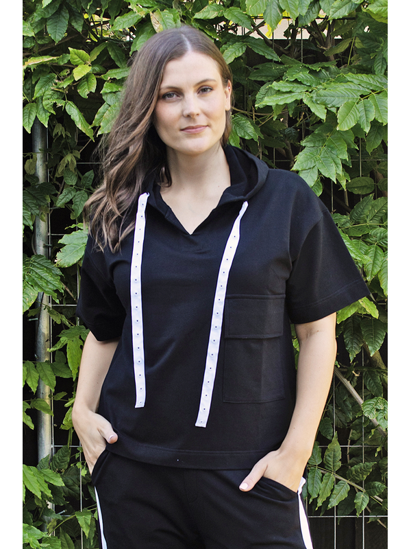 White On Black Short Sleeve Hoodie