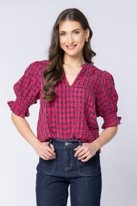 Seeking Lola Relaxed Butterfly Check Top