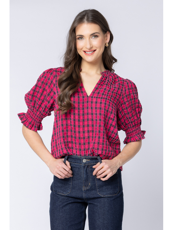 Seeking Lola Relaxed Butterfly Check Top