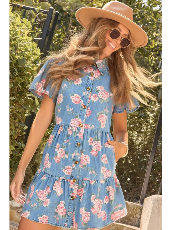 Smaibulun Flower Button Tier Dress
