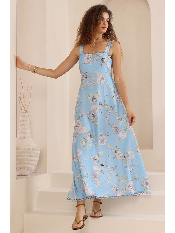 Iris Maxi Floral Scallop Trim Dress