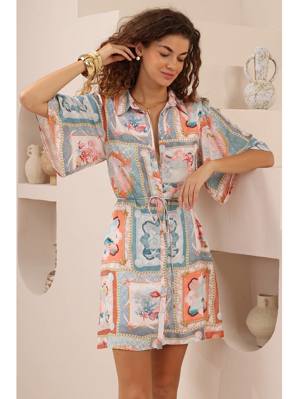 Iris Maxi Under The Sea Print Mini Shirt Dress