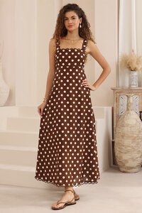 Iris Maxi Scallop Trim Polka Dot Dress