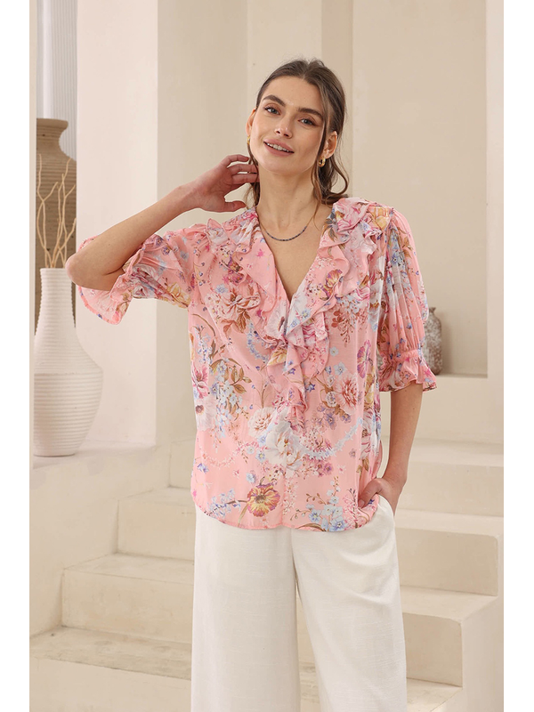 Iris Maxi Blossom Floral Frill Blouse