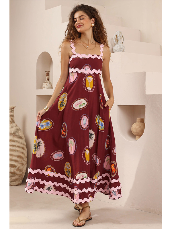 Iris Maxi Ric Rac Print Maxi Dress