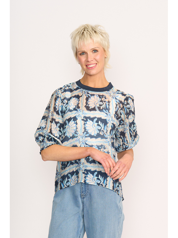 Memo Rib Trim Blouse