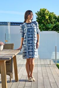 Memo Rib Neck Shirred Cuff Dress