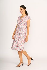 Foil Print Button Front Drop Shoulder Dress