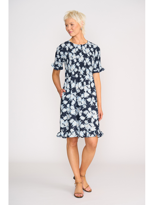 Foil Shirred Body & Sleeve Dress