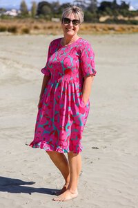 Foil Shirred Body & Sleeve Dress