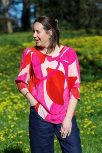 Foil Scoop Hem Shirr Cuff Top