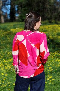 Foil Scoop Hem Shirr Cuff Top