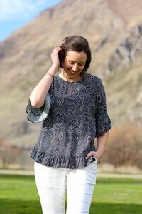 Foil Ruffle Sleeve Top