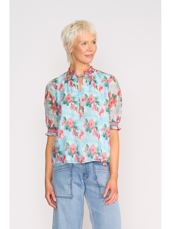 Memo Shirred Short Sleeve Blouse