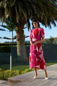 Foil Gathered Sleeve Dress