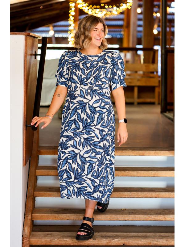 Foil Gathered Sleeve Dress