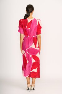 Foil Gathered Sleeve Dress