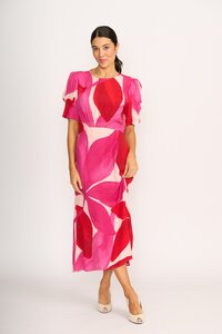 Foil Gathered Sleeve Dress
