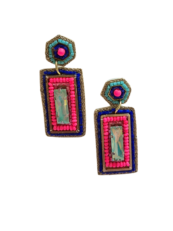 Zoda Beaded Statement Rectangle Earring